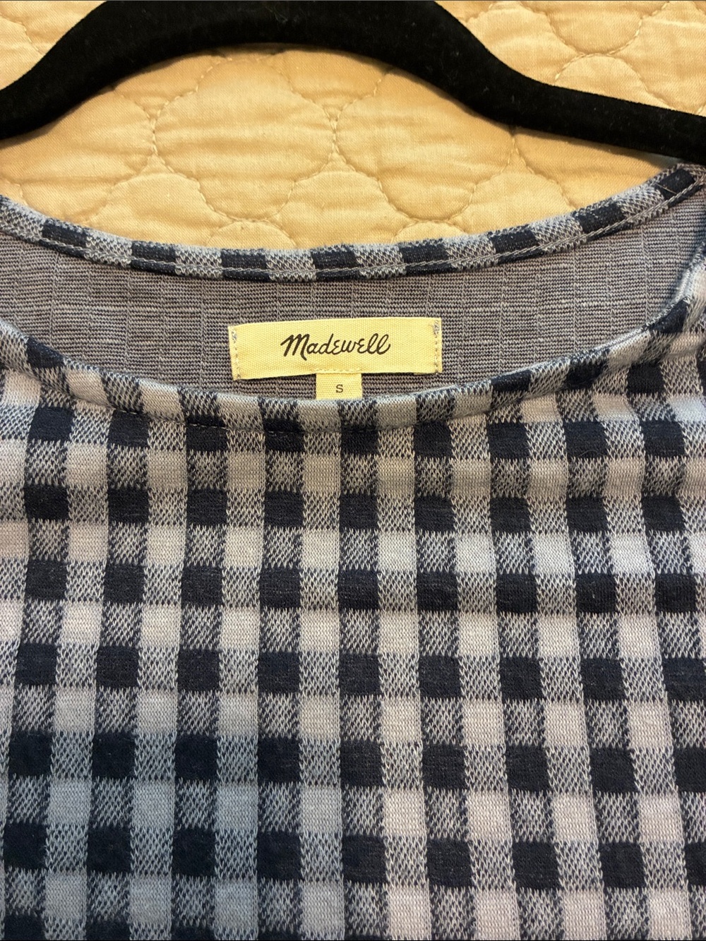Madewell women's Navy Gingham Button-Shoulder Top - Picture 2 of 4